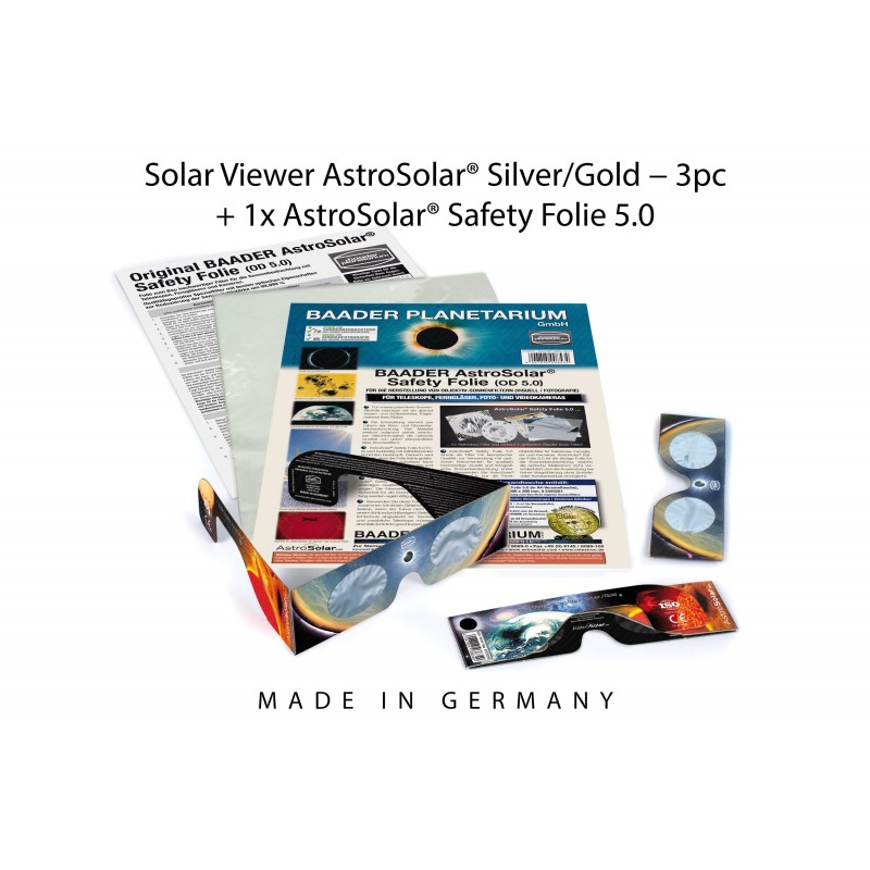 Ensemble: Feuille AstroSolar® A4 et 10 lunettes d'observation solaire Ensemble: Feuille AstroSolar® A4 et 10 lunettes d'observation solaire