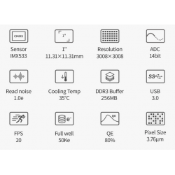 Caméra CMOS Couleur ASI 533MC-P 9 Mpx 3,76 µm Refroidie